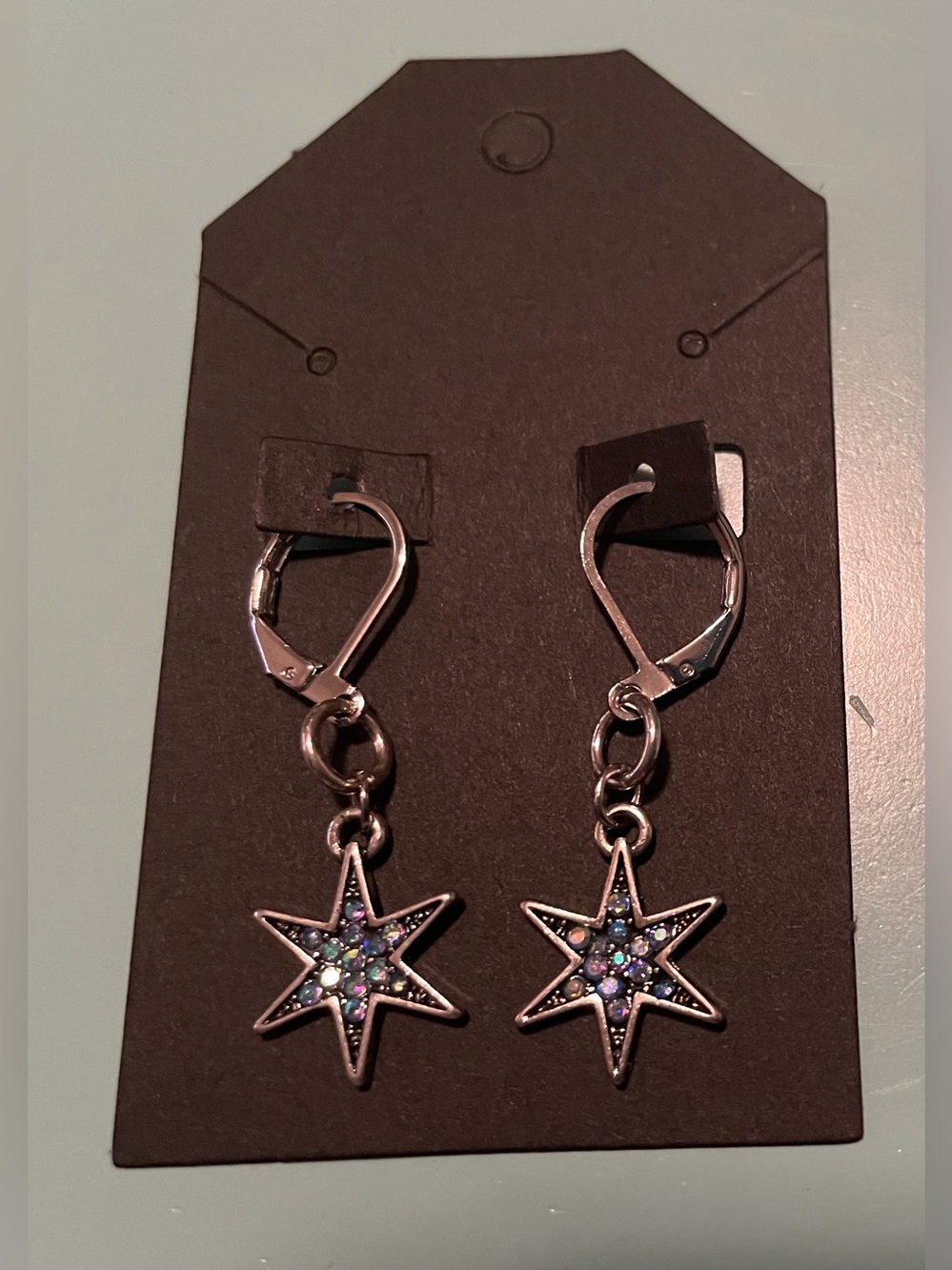 Silver Star Dangle Earrings with Sparkling Multicolor Stones